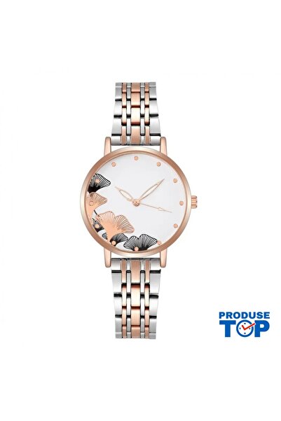 QUARTZ Set elegant de ceasuri de damă cu cadran alb și curea din oțel inoxida...