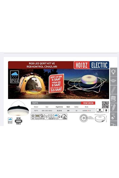 Mons Horoz Elektrik Şerit Led Kamp Lambası Lamba ve 5 mt Şerit Led Beyaz Işık...