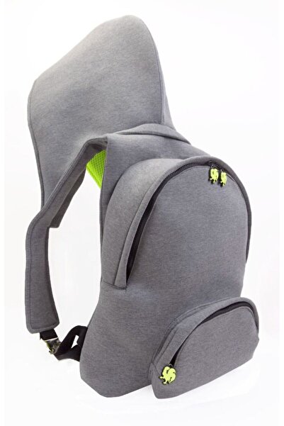 Morikukko Unisex-Adult Hooded Backpack Grey Neon Yellow