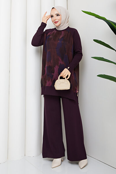 Pamuk Butik Women's Silk Kupra Trousers and Double Mercerized Knitwear Set