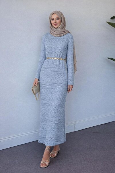 Şulemoda Giyim Openwork Knitted Dress Blue