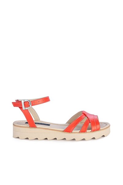 The 5th Element Women's leather sandals without heel Orange Amy