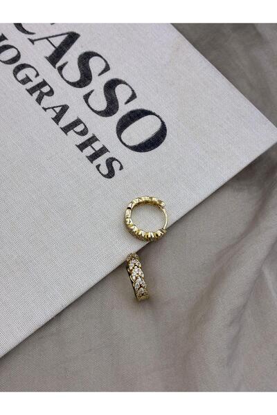 Hedef Bijuteri Gold Color Zircon Stone Row Stone Hoop Earrings Cm161