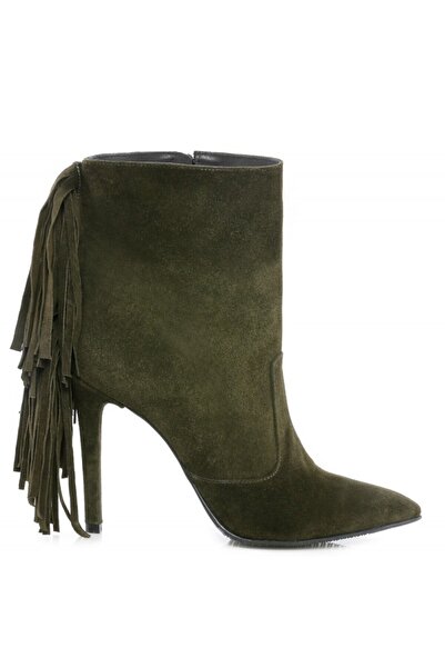 The 5th Element Women's Ankle Boots Natural Leather Fringe Khaki