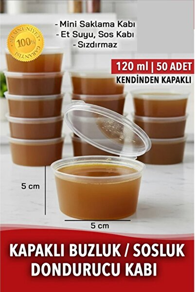 Kitchen Live 50 Adet Sızdırmaz 120 ml Mini Saklama Kabı Sosluk Buzluk Kabı, Et Suyu, Kemik Suyu, Sos Kabı