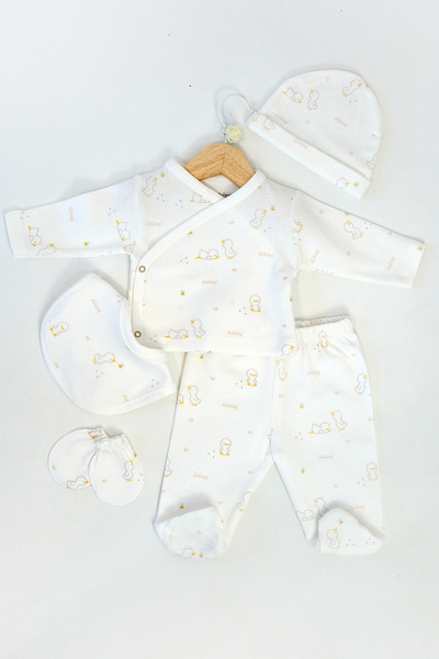 Bebitof PREMİUM YENİDOĞAN 5'Lİ SET %100 PAMUK,CİVCİV DESENLİ