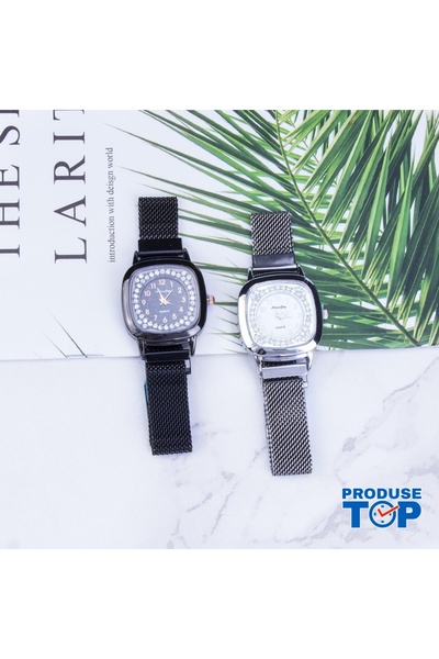 QUARTZ Elegant Silver Women's Watch with Rhinestones Square Dial Magnetic Bra...