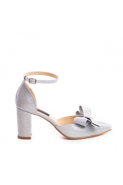 The 5th Element Women's Genuine Leather Shoes Silver Glitter Bow