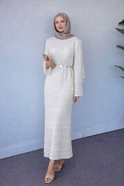Şulemoda Giyim Openwork Knitted Dress Ecru