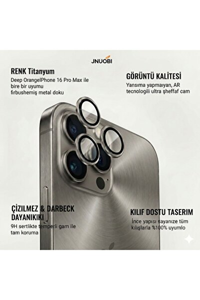 JNUOBI iPhone 16 Pro Max Uyumlu Crystal-Clear Safir Cam Kamera Lens Koruyucu ...
