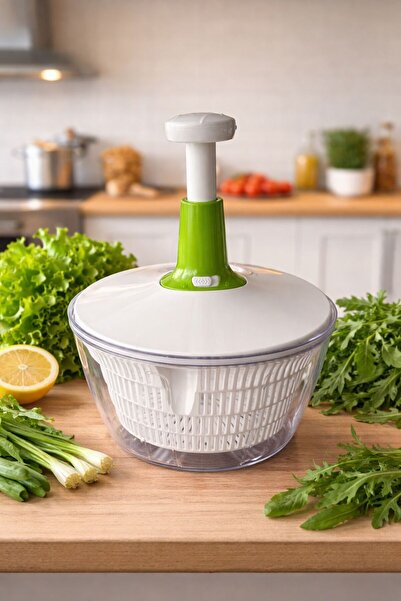 AKBALTA مجفف سلطة الخضار اليدوي بالضغط العلوي| مجفف خضروات عملي مع مصفاة تجفي...