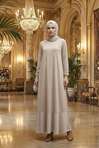 MEİLİN Beige Skirt Layered Sleeve Elastic Modal Dress