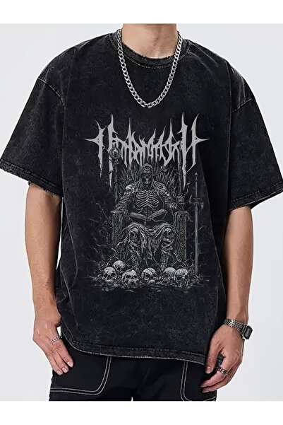 LAND MODA Unisex Acid Washed Cotton T-Shirt – Εφαρμογή Άνεσης για oversized Η...