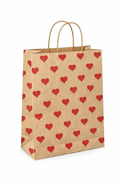 HDF PAZARLAMA 25 BUCĂȚI PUNȚĂ DE HÂRTIE KRAFT CU MODEL INIMĂ (cadou, Ziua Înd...