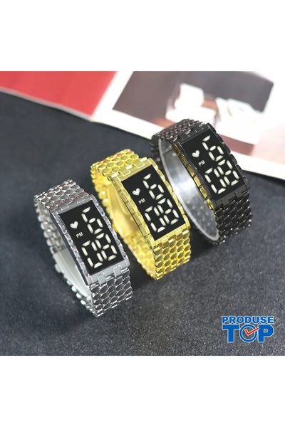 Produse.Top Unisex Luxury Silver Watch with Digital Display