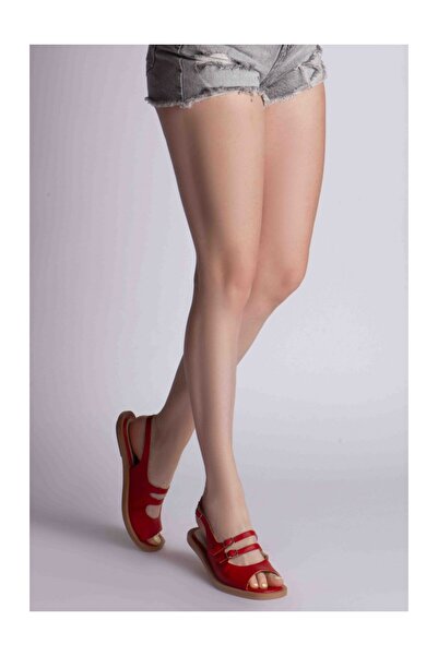 The 5th Element Women's leather sandals without heel Red Evania