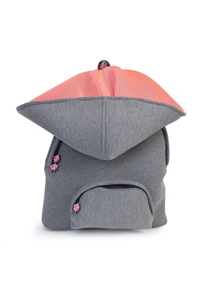 Morikukko Unisex-Adult Hooded Backpack Grey Neon Pink