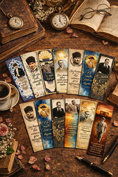 Runrux مجموعة من 10 فواصل كتب بتصميم أتاتورك - موقعة ومزودة بصور - طباعة فاخر...