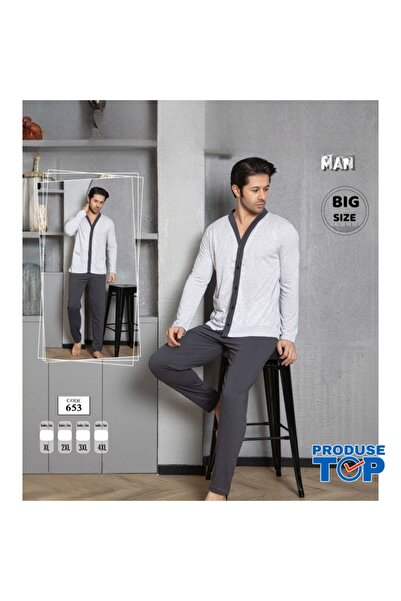 Produse.Top Men's Pajamas Gray Top with Buttons and Dark Gray Pants