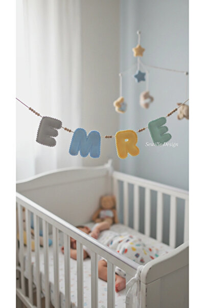 Sewille Design Hand Made 4 Harfli Kişiselleştirilebilir İsimlik Banner, Bebek...