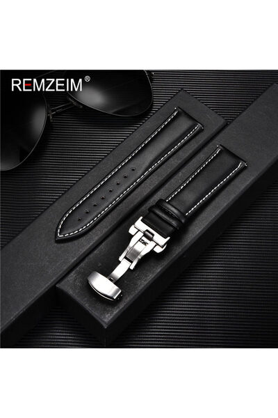 Choice9 20mm Black-w-s Casual Business Leather Watchband 18mm 20mm 22mm 24mm ...