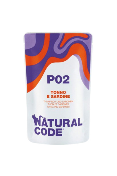 Natural Code أكياس تونة وسردين للقطط P02، 70 غرام، عبوة من 24 كيسًا
