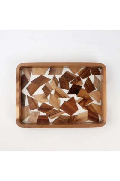 TULIN صينية تقديم خشبية فاخرة بنقش هندسي