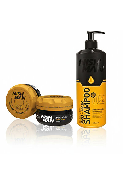 NISHMAN M1 ARGAN ÖZLÜ MAT GÖRÜNÜMLÜ WAX 100 ml X 3 ADET/+ 400 ML TUZSUZ ŞAMPU...