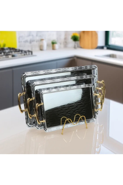 TULIN طقم تاباسي أنيق من الفولاذ المقاوم للصدأ باللون الفضي بمقبض ذهبي، 3 قطع