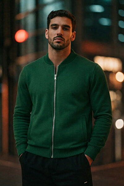 COMBİNE MİCHAİL Men's Zippered Basic Green College Jacket