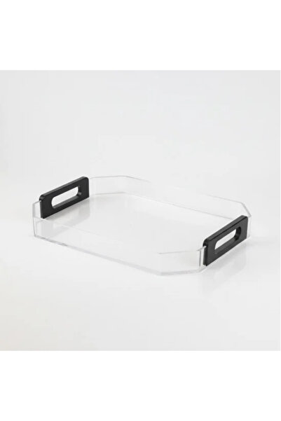 TULIN صينية تقديم من الأكريليك الشفاف بمقابض خشبية، 45 × 33 سم