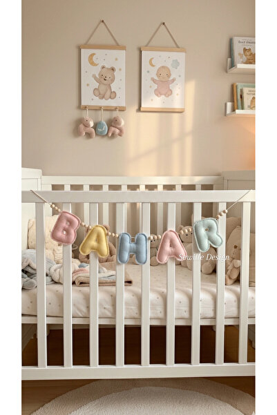 Sewille Design Hand Made 5 Harfli Kişiselleştirilebilir İsimlik Banner, Bebek...