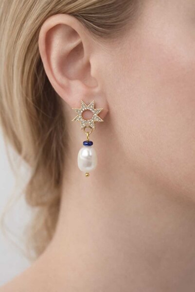 Feyz Tasarım أقراط متدلية من اللؤلؤ بتصميم نجمة متألقة