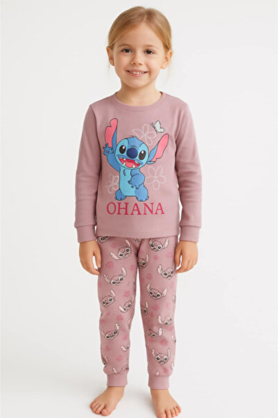 Akasya Cotton Pajamas for Girls - Pink Stitch 'Ohana' Model, Soft and Comfort...