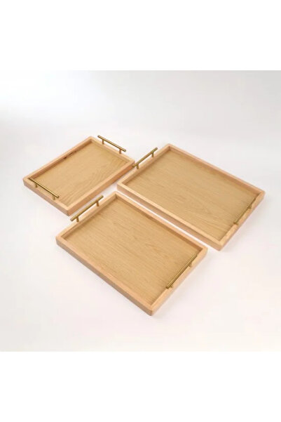Generic 3-piece wooden serving set with gold metal handle