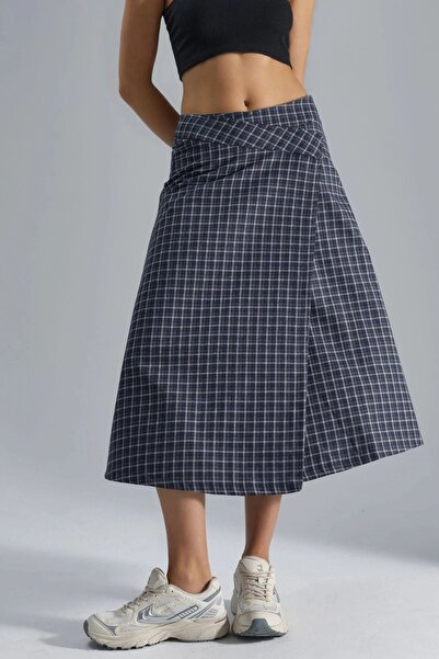 Hiccup talie înaltă Fustă midi în carouri