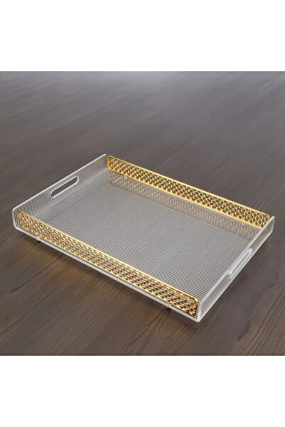 TULIN صينية تقديم أكريليك من تاباسي بحواف ذهبية، 45 × 30 سم
