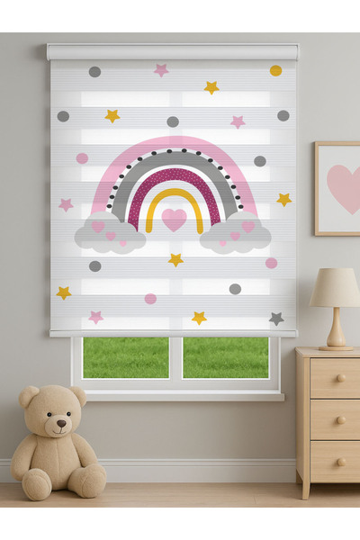 Home Kız Çocuk Odası Gökkuşağı Desenli Dijital Baskılı Zebra Stor Perde – Kal...