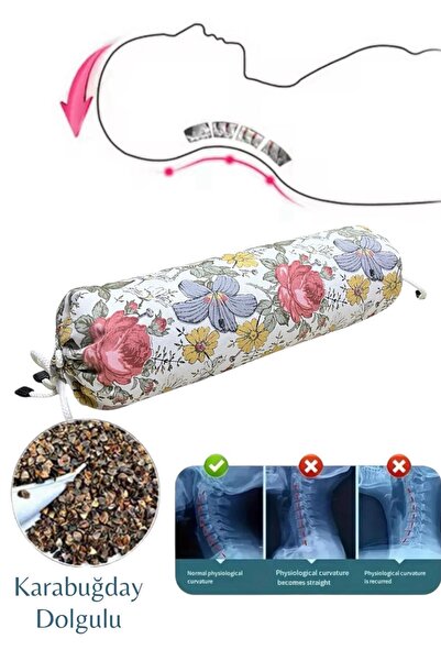 NareSpor Karabuğday Dolgulu Boyun Yastığı, Silindir Boyun Masaj Yastığı, Kara...