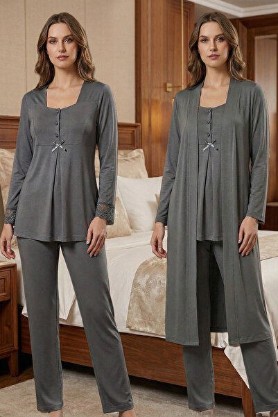 lohusahamile 100% Cotton Long Dressing Gown with Lace Detail Maternity Pajama...