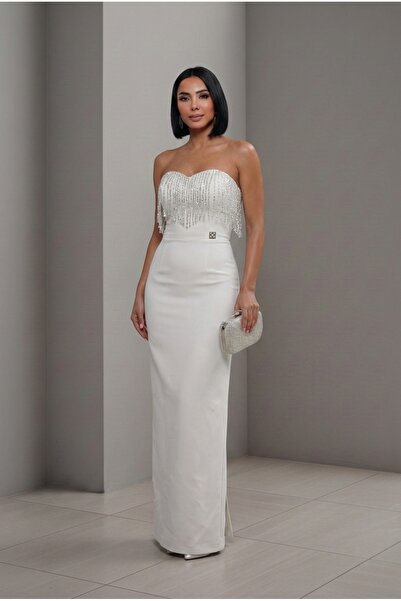 ALFUDO Moda Collection Women's Strapless Crystal Stone Long Graduation Evenin...