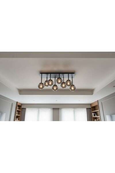 LEDZONE Suspended Chandelier, Led Zone, 8 E27 Sockets, Black, 76x27x36cm