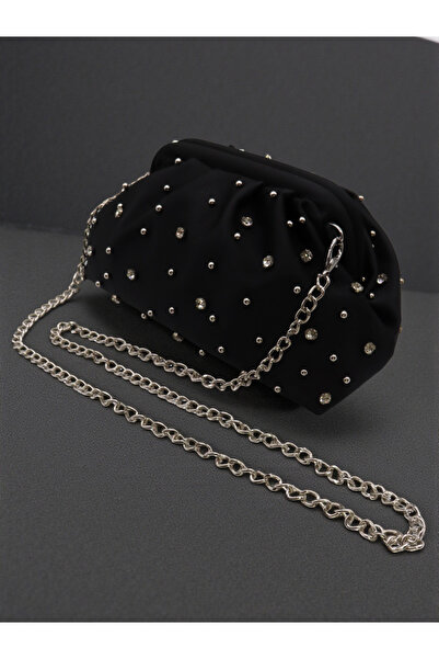 HFKY Geantă de seară tip clutch, din satin, cu broderie cu pietre, pentru fem...