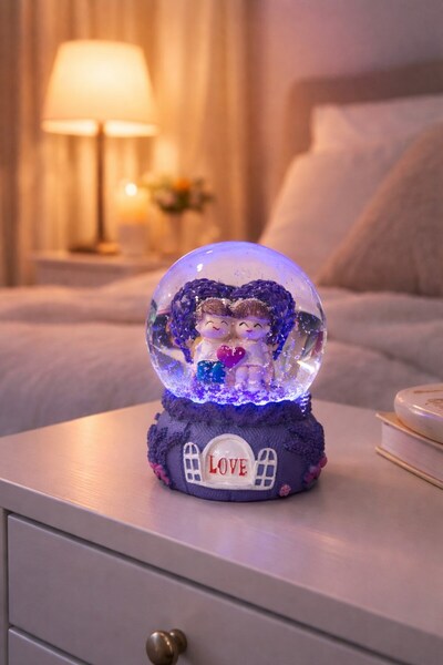 Deco Elit Mor Love Sevgililer Temalı Led Işıklı Kar Küresi 9 cm – Romantik & ...