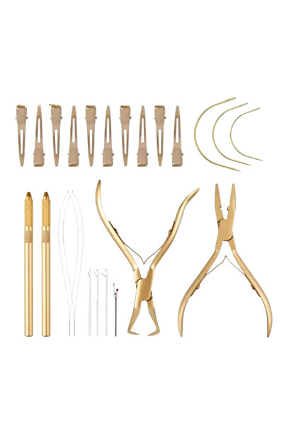 Noname Kit profesional de clești și accesorii pentru extensii de păr (micro-i...