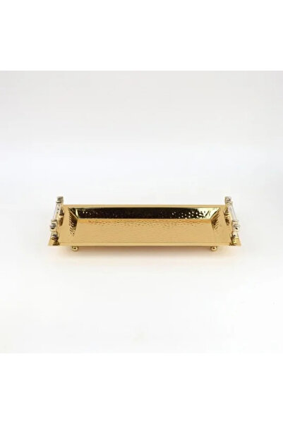 TULIN صينية تقديم مستطيلة مصنوعة من الفولاذ الذهبي بمقبض من الأكريليك