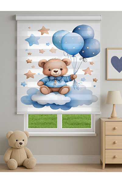 Home Erkek Bebek Odası Ayıcık Balonlu Dijital Baskılı Zebra Stor Perde – Bulu...