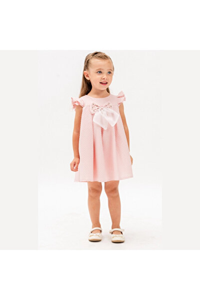 Micii Ștrumfi Rochie elegantă roz pentru fetițe cu fundă și perle - Alisson