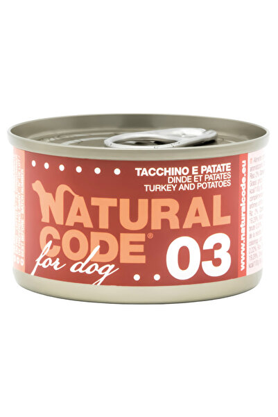 Natural Code علب طعام الكلاب بالديك الرومي والبطاطس، 90 غرام، عبوة من 24 علبة