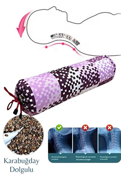 NareSpor Karabuğday Dolgulu Boyun Yastığı, Silindir Boyun Masaj Yastığı, Kara...